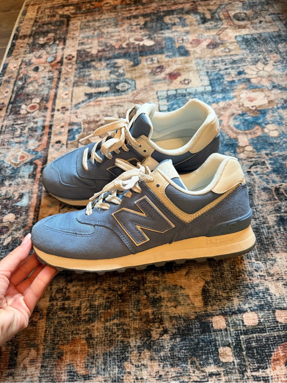 New Balance Blue and Cream Low-Top Sneakers